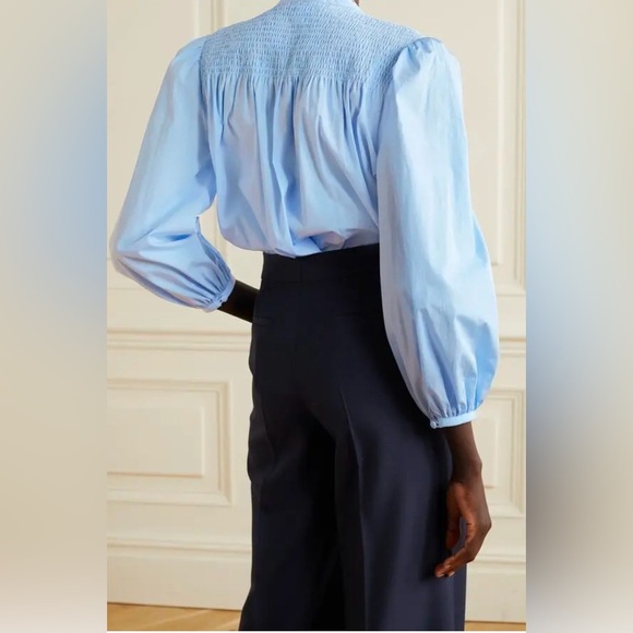 NWOT DEREK LAM 10 CROSBY Austin Picot Trimmed Shirred Cotton-Poplin Blouse, Sz 6 - Picture 3 of 16